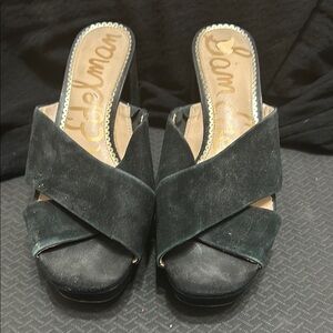 Sam Edelman Black Velvet Women's Block Heel Sandal